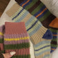 3 paires de chaussettes en fourrure épissées à rayures colorées pour femmes