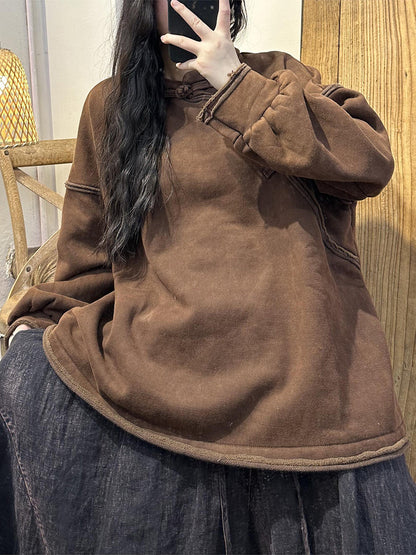 Women Ethnic Slant-Closure Fleece-lined Sweatshirt