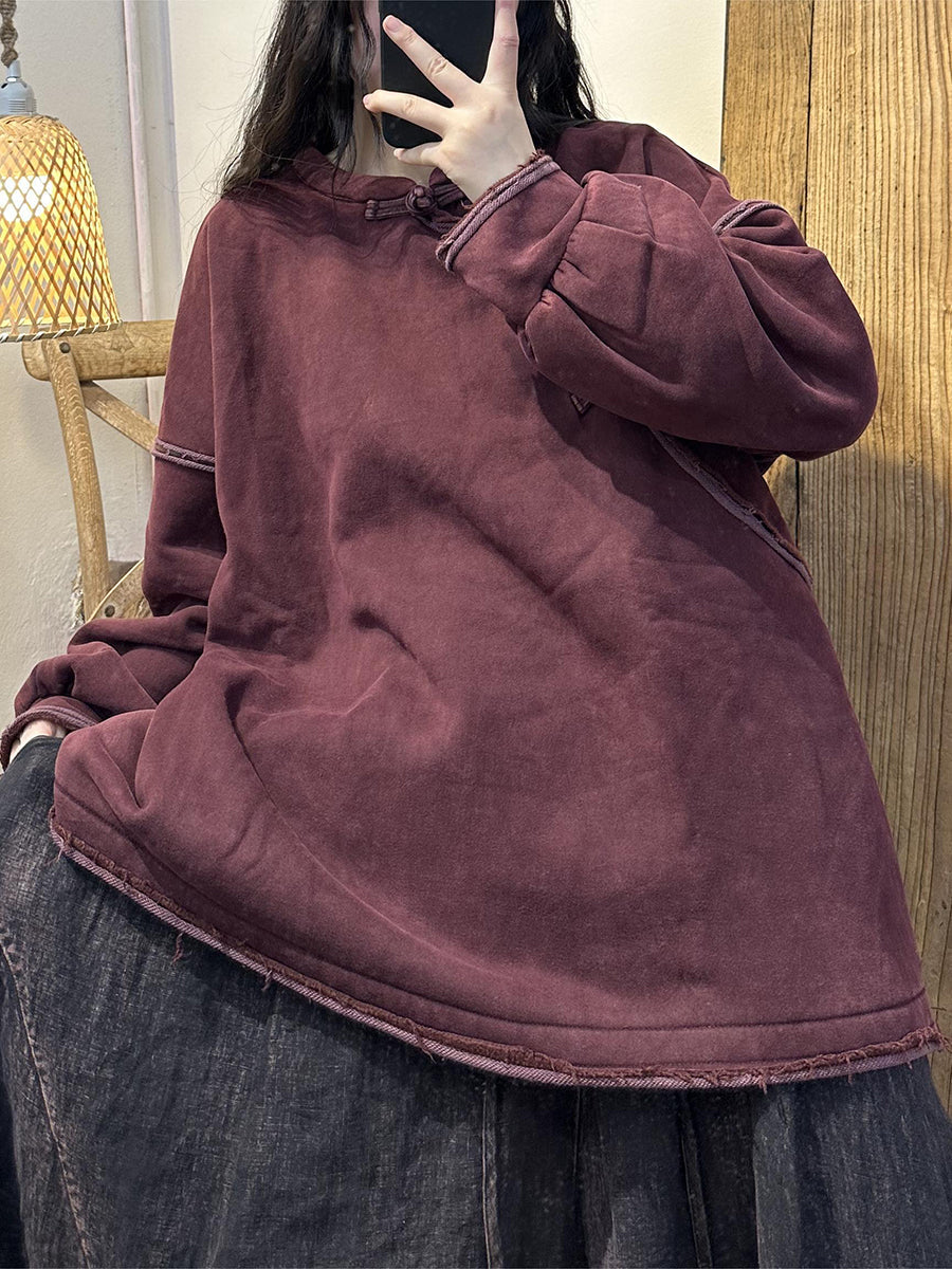 Women Ethnic Slant-Closure Fleece-lined Sweatshirt