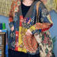 Women Vintage Print Knitted V-Neck Sweater