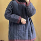Women Retro Solid Spliced Linen Cotton Coat
