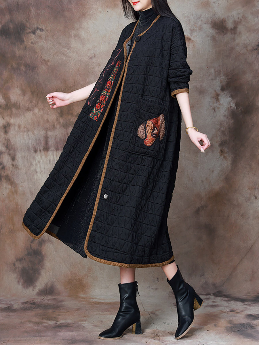 Women Winter Vintage Spliced Long Coat