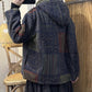 Women Ethnic Patch Spliced Winter Padded Hooded Coat