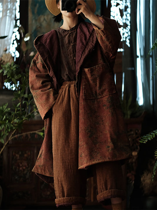 Manteau rembourré à cordon de serrage à fleurs vintage pour femmes d'hiver