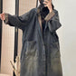 Women Vintage Solid Winter Denim Hooded Coat
