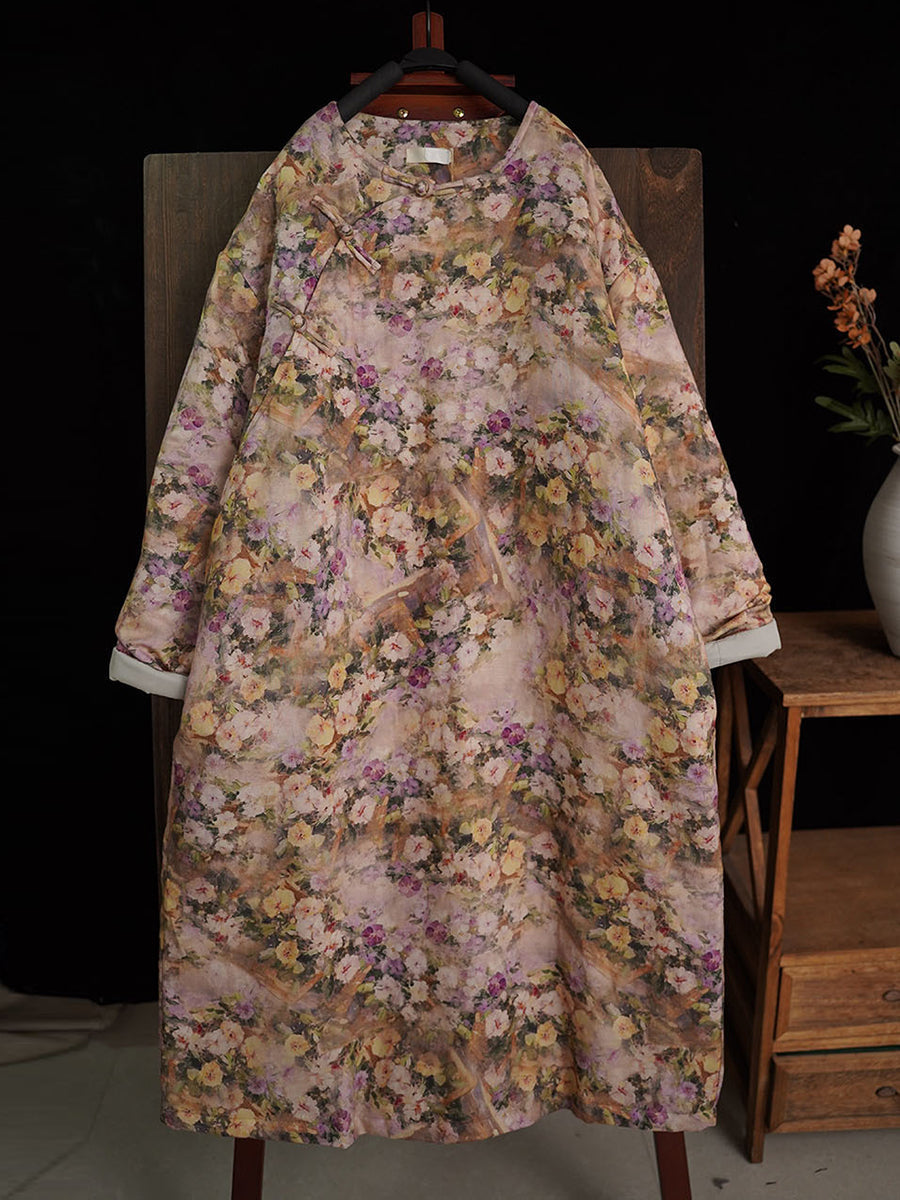 Women Artsy Floal Linen Cotton Spring Dress
