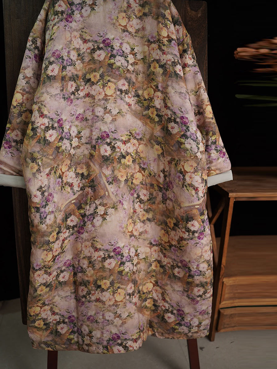 Robe de printemps en coton et lin Artsy Floal pour femmes