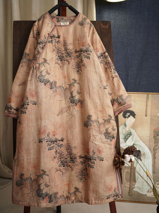 Robe ethnique à col rond pour femme, imprimé floral, hiver