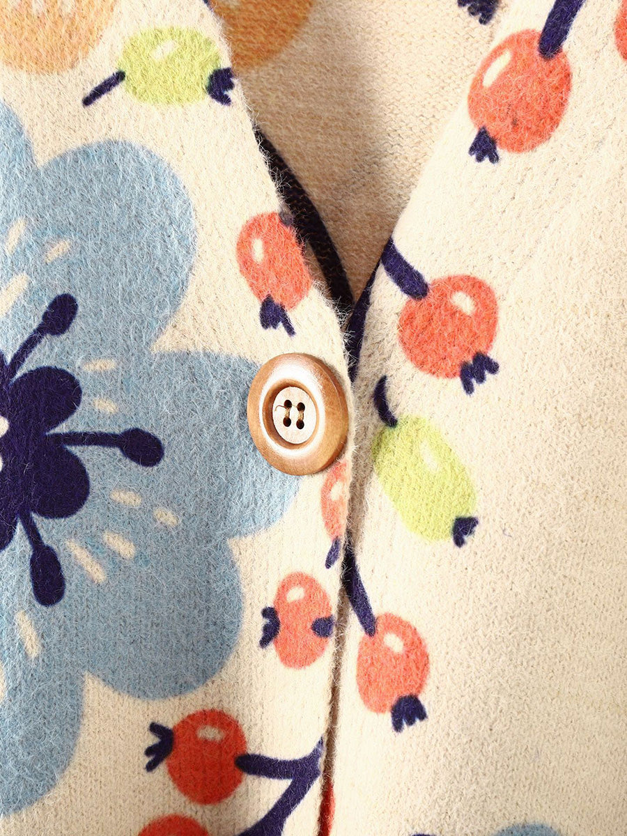 Women Casual Spring Flower Print Cardigan Sweater