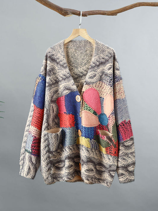 Pull Cardigan tricoté à imprimé ethnique pour femme, hiver