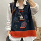 Women Retro Flower Print Colorblock Vest