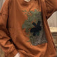 Women Artsy Spring Lily Embroidery O-Neck Sweatshirt