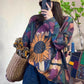 Women Autumn Flower Print Knitted O-Neck Sweater