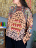 Women Winter Spliced Ethnic Half-Turtleneck Sweater