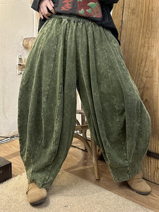 Women Spring Vintage Worn Spliced Harem Pants