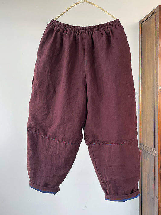 Women Winter Retro Solid Linen Harem Pants