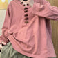 Women Spring Vintage Solid Bukle V-neck Cotton Shirt