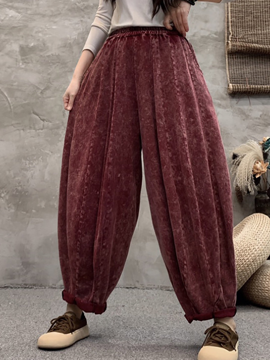 Women Vintage Spring Solid Loose Harem Pants