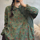 Women Spring Ethnic Floral Patchwork Buckle Linen Shirt