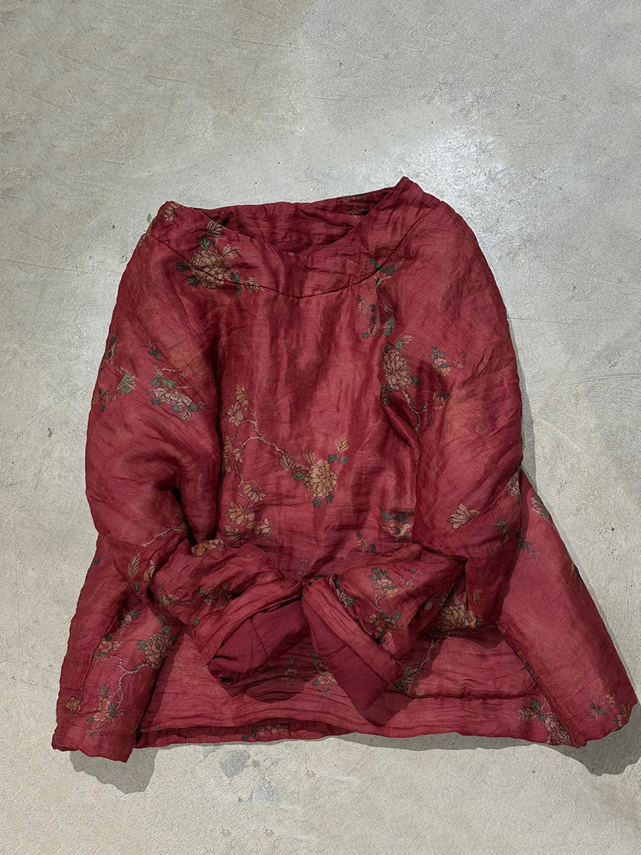 Women Vintage Flower Print Thick Padded Coat