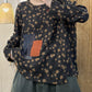 Women Vintage Spring Flower Patch Spliced Shirt