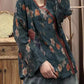 Women Vintage Spring Floral Spliced V-Neck Shirt
