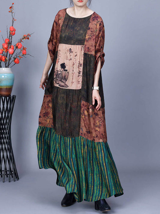 Women Vintage Spring Spliced Loose Dress