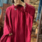 Women Vintage Red Washed Cotton Robe Dress