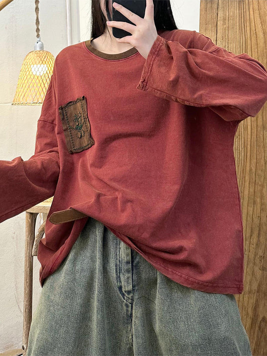 Women Vintage Spliced Spring Loose Cotton Shirt