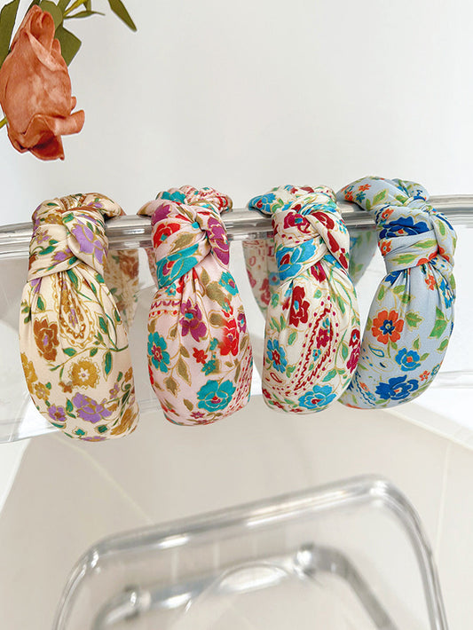 4 Pieces Set Women Artsy Floral Print Knot Hair Band