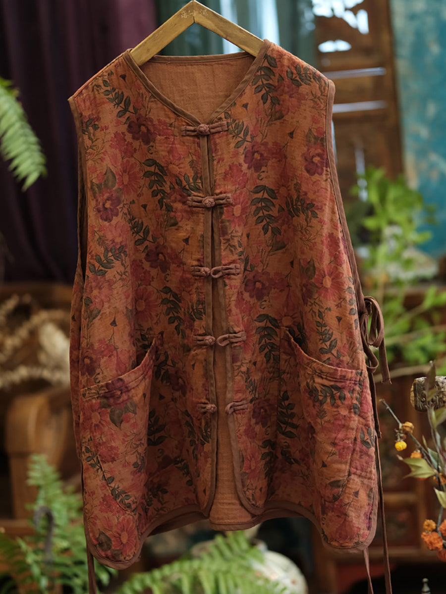 Women Vintage Flower Cotton Spring Vest