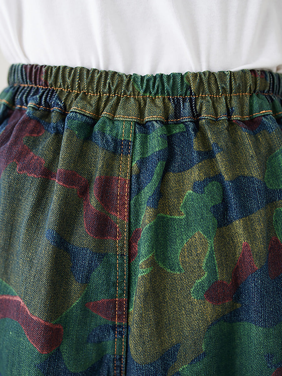 Women Artsy Vintage Colorblock Denim Harem Pants
