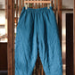 Women Vintage Solid Linen Padded Harem Pants