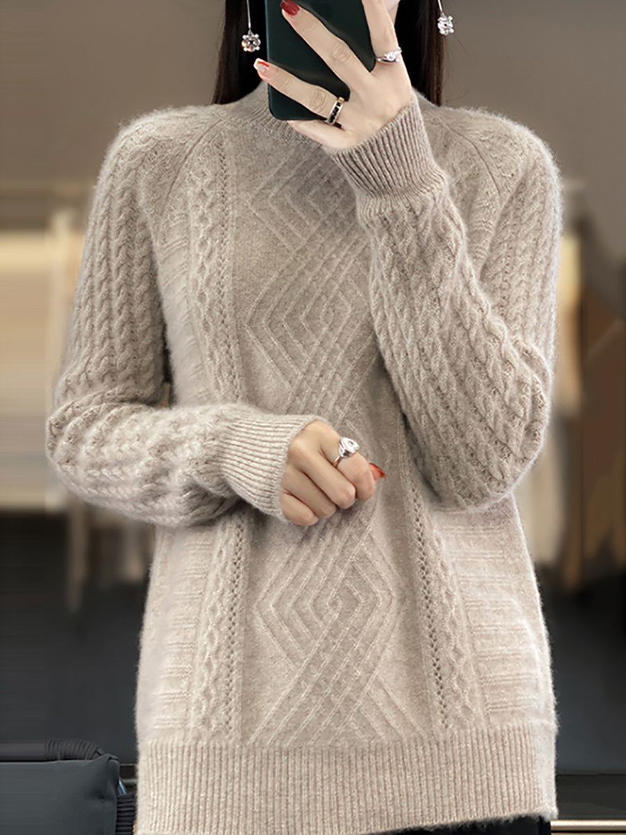 Women Retro Jacquard Wool Winter Knitted Sweater