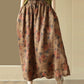 Women Vintage Summer Flower Drawstring Pocket Ramie Skirt