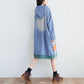 Literary Stitching Hooded Contrast Color Asymmetric Large Dress