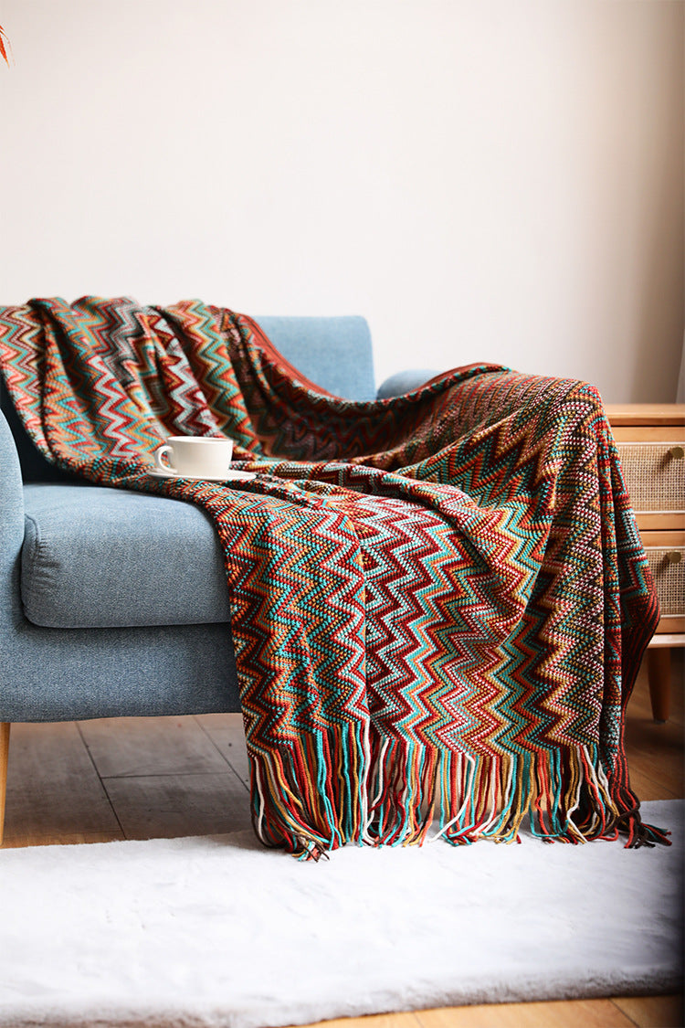 Vintage Mid Century Style Bohemian Sofa Throw Blanket