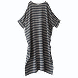 Striped Retro Literary Distressed Washed Loose Plus Size Dress