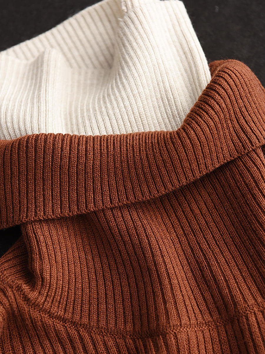 Women Casual Colorblock Knitted Turtleneck Sweater
