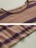 Women Summer Casual Stripe Cartoon Print Cotton Shirt