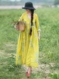 Women Summer Prairie Chic Dot V-Neck Pleat Loose Dress