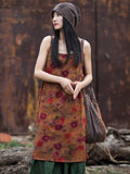 Women Summer Retro Floral Worn Loose Vest Dress