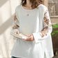 Women Vintage Spring Cotton Flower Embroidery Shirt