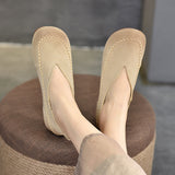 Women Vintage Soft Leather Stitching Flat Shoes