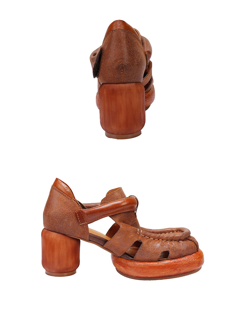 Chaussures rétro en cuir à talon moyen pour femmes, chaussures souples et solides