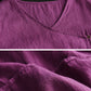 Women Summer Vintage Slant Closure Button V-Neck Linen Shirt