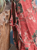 Women Summer Vintage Flower Drawstring Vest Cotton Dress