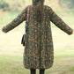 Women Vintage Floral Stand Collar Padded Long Coat