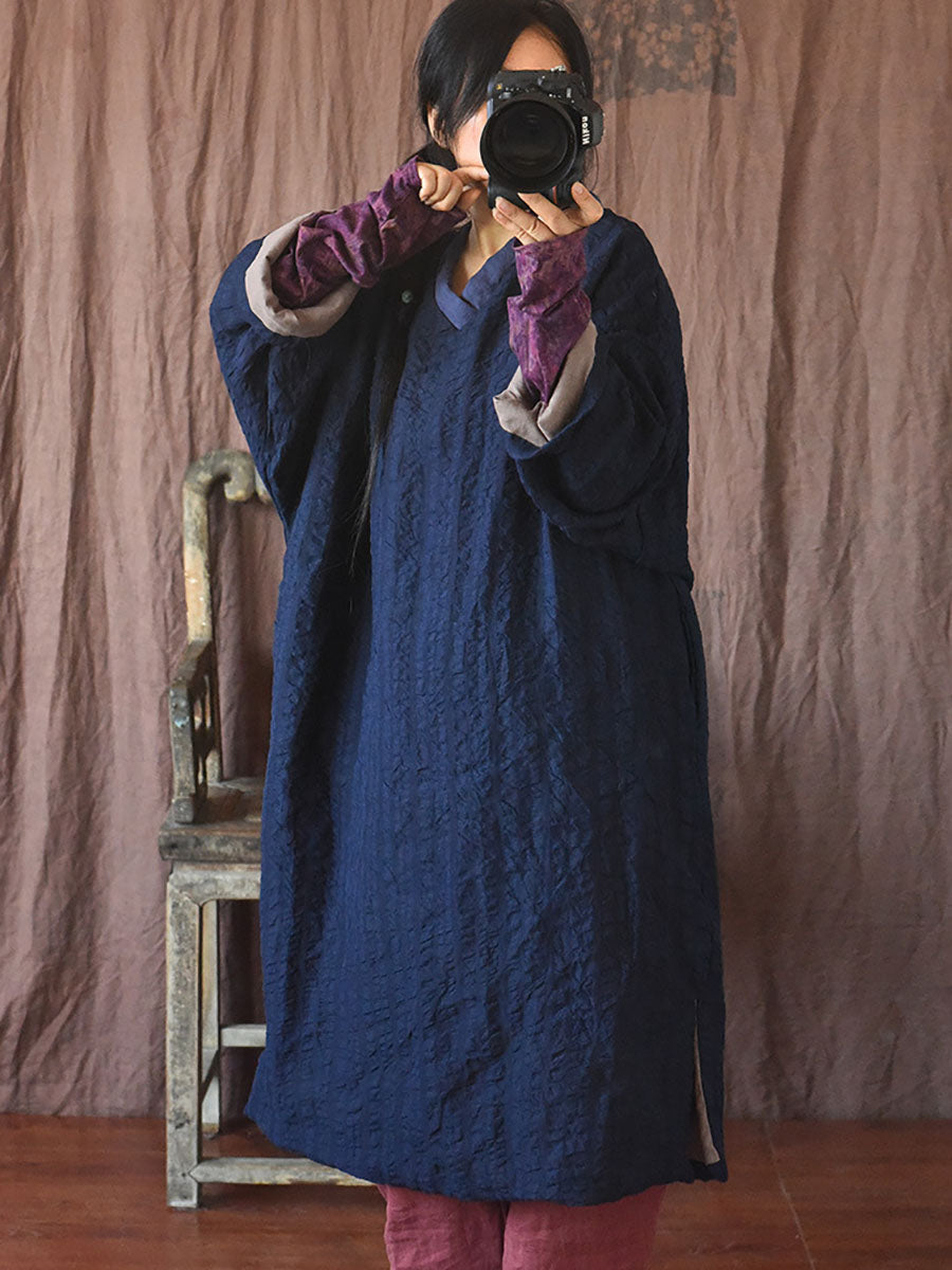 Robe ample en lin épissé Vintage pour femmes, hiver