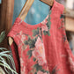 Women Summer Vintage Flower Drawstring Vest Cotton Dress